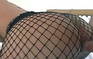 Blonde ts in black fishnets barebacked