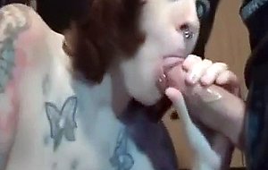 Pierced and tattooed gf gives an eager suck