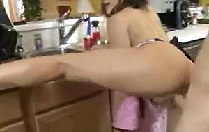 Sluty stepmom got her pussy banged in kitchen