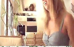 Wendy sexy blonde girl with natural tits playing with boobs and milking