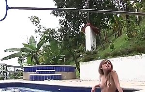 Santa latina - summer outdoors sex by the pool with honey brunette teen latina