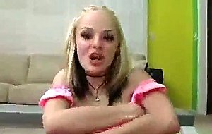 This starred blonde strokes and gets her mouth filled with cum